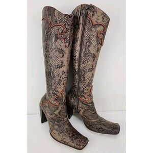 Women's Vintage Aldo Calf Boot Sz 36 5.5 Snake Print Leather Sole Made In Italy
